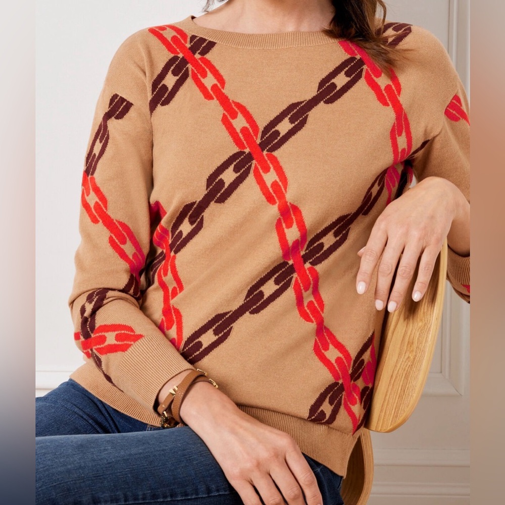 Talbots Boatneck Sweater Jacquard Chains
